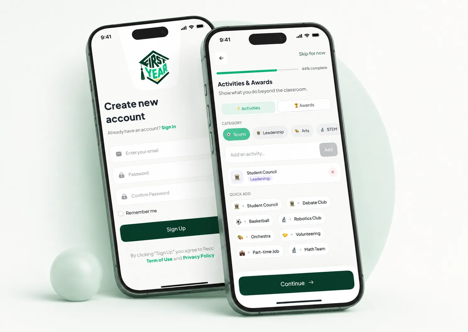First Year Generation School mobile app shown in premium device mockups